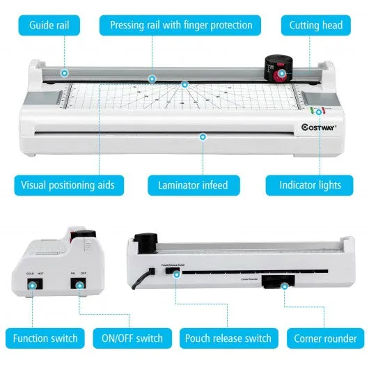 13" Hot and Cold Paper Trimmer with Corner Rounder and 25 Pouches-White