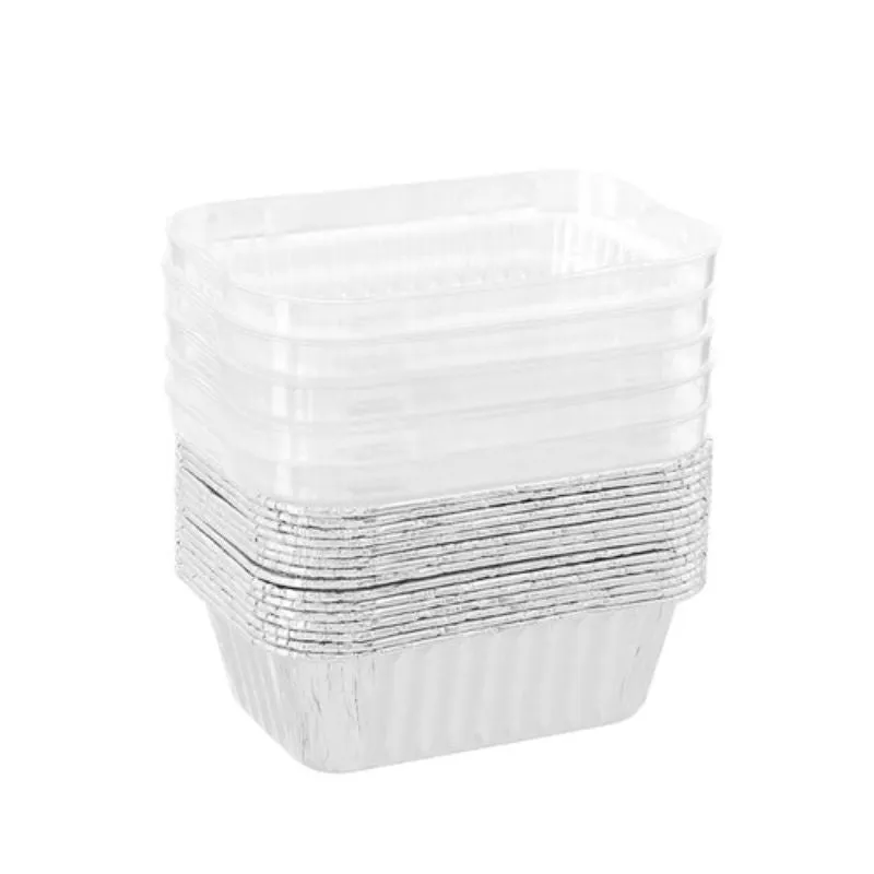 15 Pack Rectangle Foil Baking Cup with Plastic Lid - 10.5cm x 7.5cm