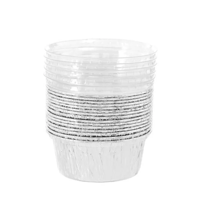 15 Pack Round Foil Baking Cup with Plastic Lid - 8.5cm