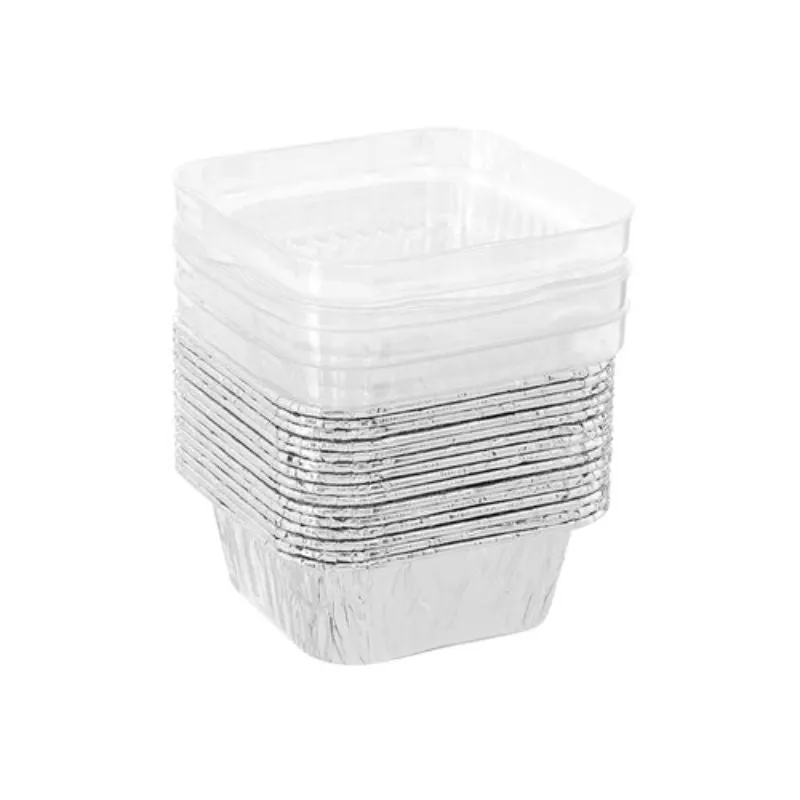 15 Pack Square Foil Baking Cup with Plastic Lid - 7.5cm