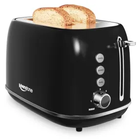 2 Slice Toaster Retro Stainless Steel Toaster with Bagel, Cancel, Defrost Function and 6 Bread Shade Settings Bread Toaster, Extra Wide Slot and Removable Crumb Tray (Black)