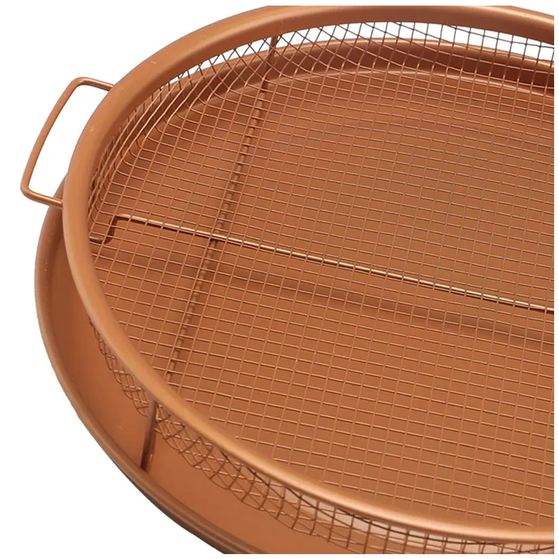 2Pcs Round Copper Crisper Oven Baking Tray Mesh Crisper Basket Hy-29