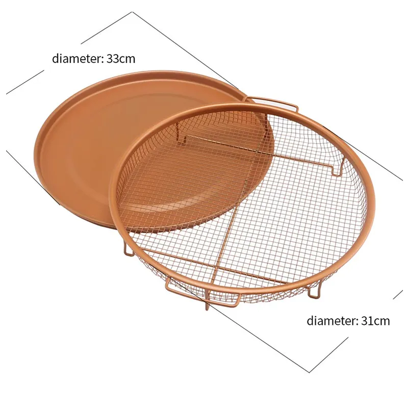 2Pcs Round Copper Crisper Oven Baking Tray Mesh Crisper Basket Hy-29