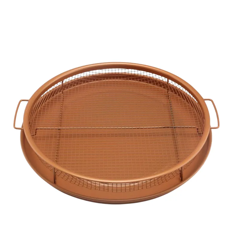 2Pcs Round Copper Crisper Oven Baking Tray Mesh Crisper Basket Hy-29