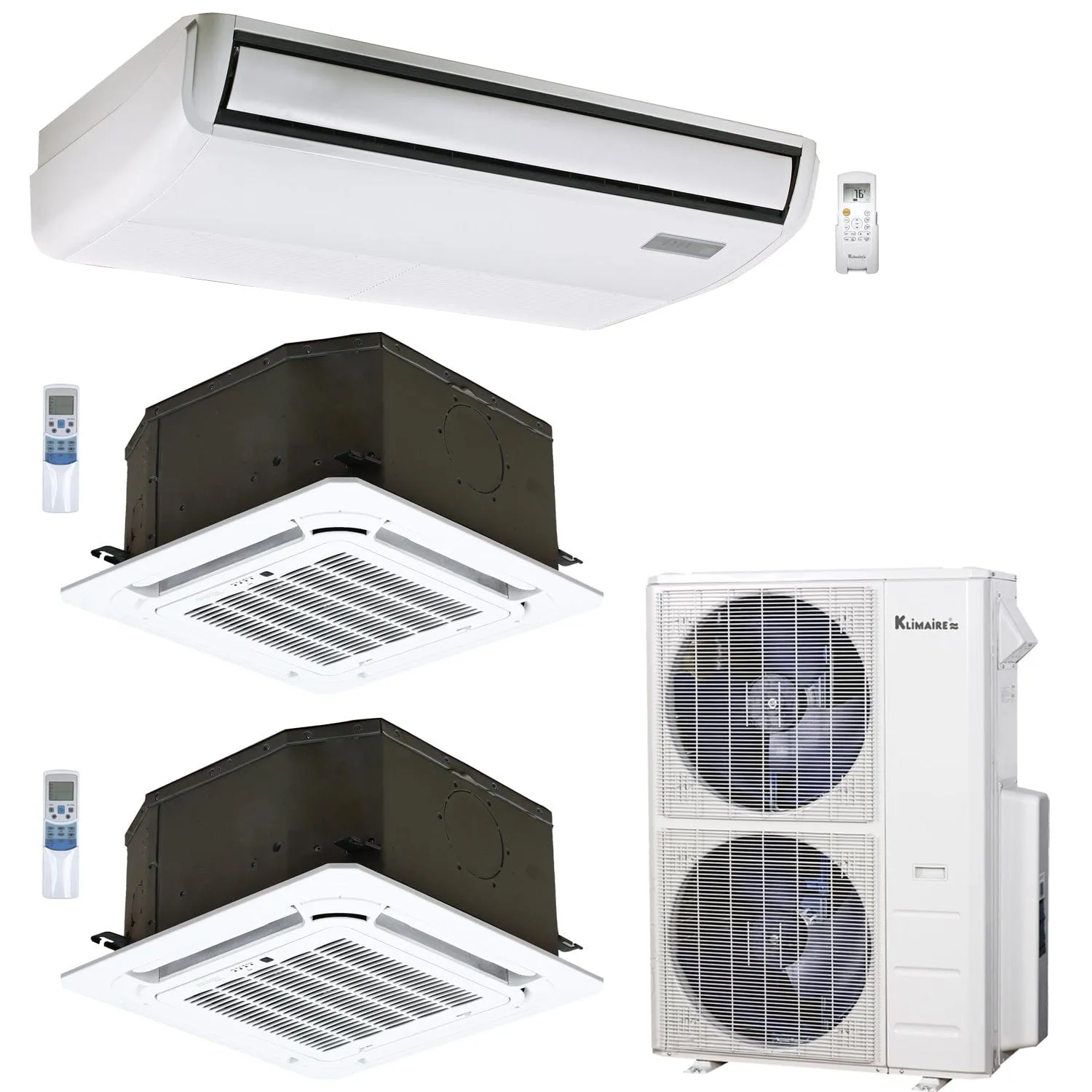 3-Zone Klimaire 21.1 SEER2 Mylti Split Ceiling Cassette Floor-ceiling Air Conditioner Heat Pump System 18 18 24