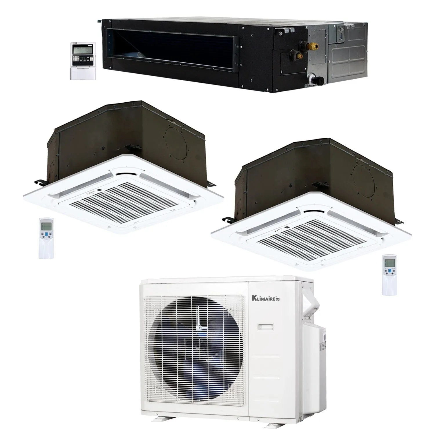 3-Zone Klimaire 21.55 SEER2 Multi Split Ceiling Cassette Ducted Recessed Air Conditoner Heat Pump System 12 12 18