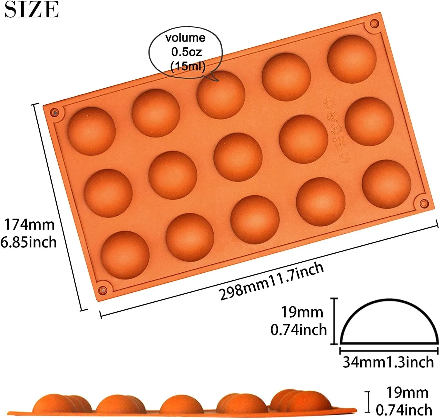 3D 15 Flexible Silicone Dome Moulds Half Sphere for Candy Cake Chocolate Truffle Mini Cake