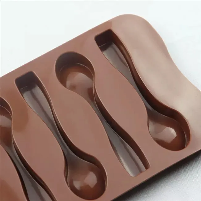 3D 6 Cavity Spoon Silicone Chocolate Mould Brown DIY Baking C Tools Ice Cream Tray Cube Cake