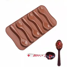 3D 6 Cavity Spoon Silicone Chocolate Mould Brown DIY Baking C Tools Ice Cream Tray Cube Cake