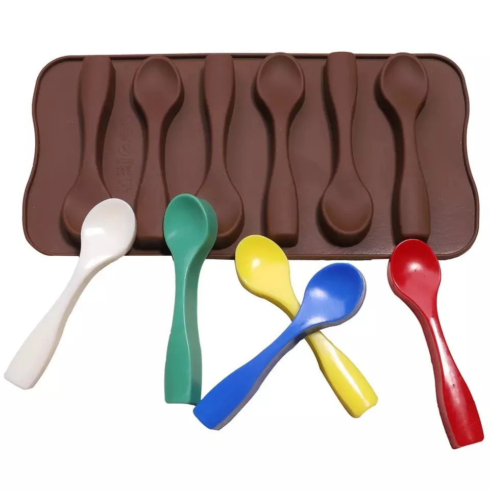 3D 6 Cavity Spoon Silicone Chocolate Mould Brown DIY Baking C Tools Ice Cream Tray Cube Cake