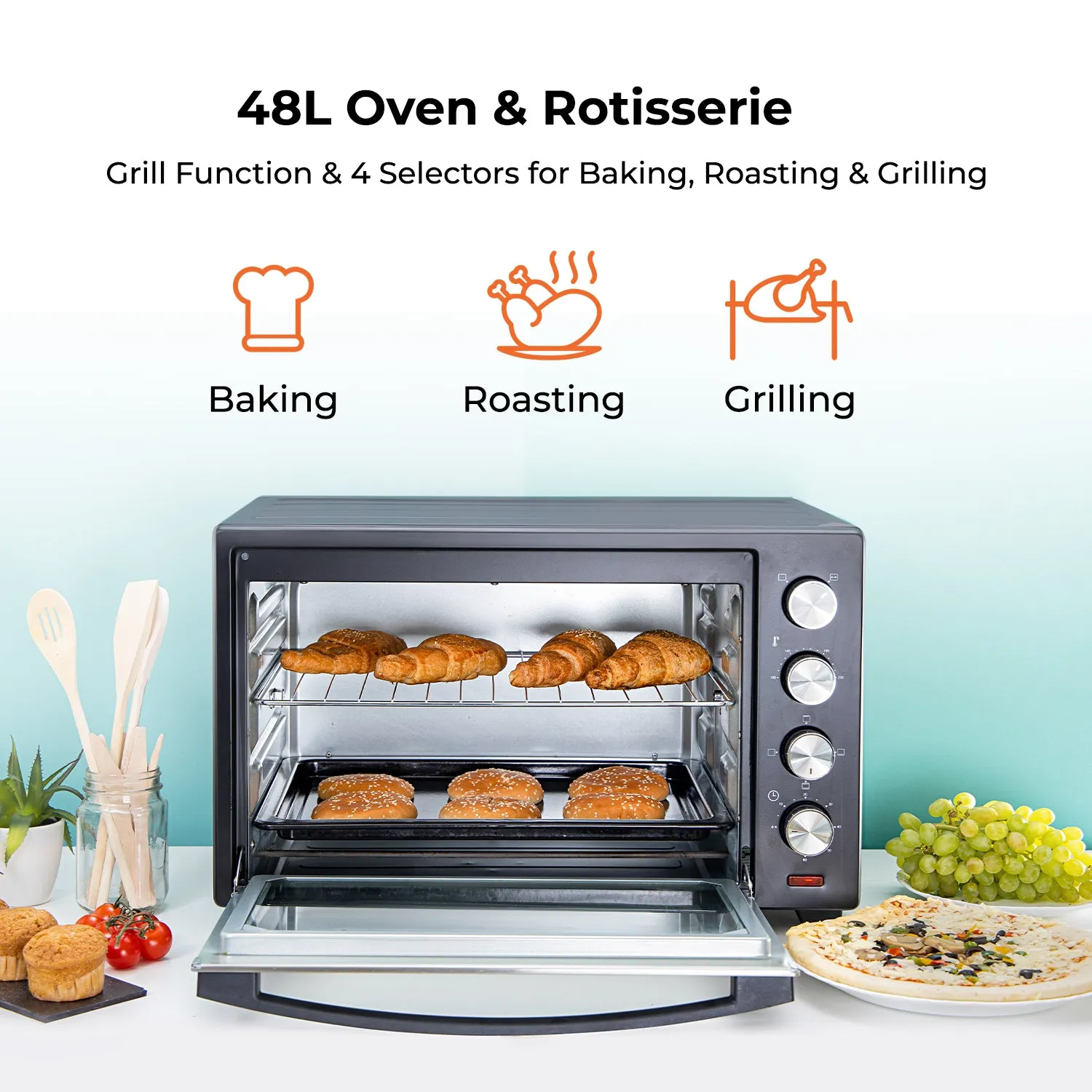 48L Portable Electric Mini Oven With Grill and Rotisserie