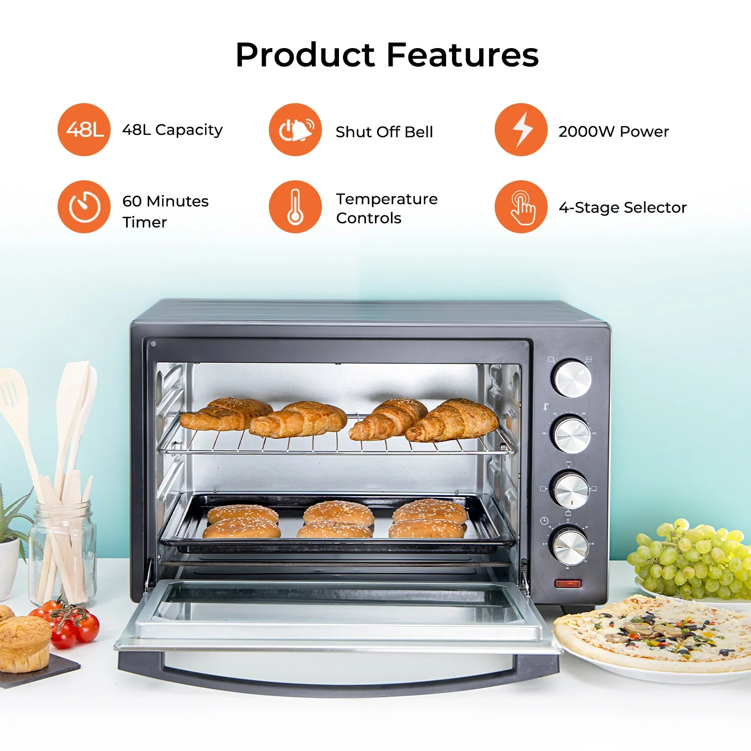 48L Portable Electric Mini Oven With Grill and Rotisserie