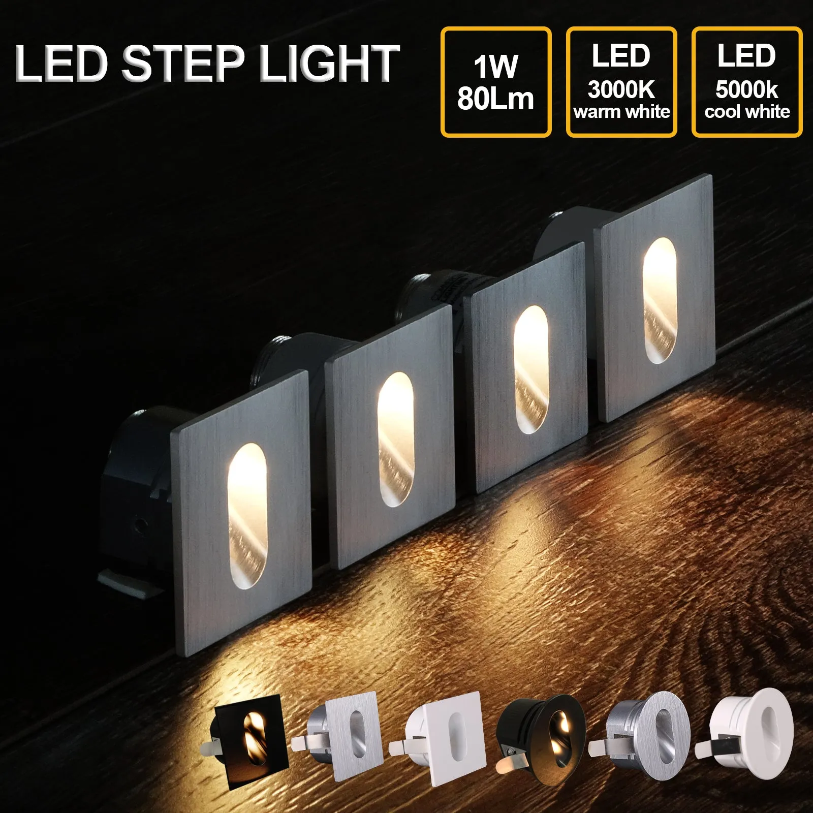 4X LED Aluminium Wall Recessed LED Stair Step Light 1W Warmwhite 3000k w/driver