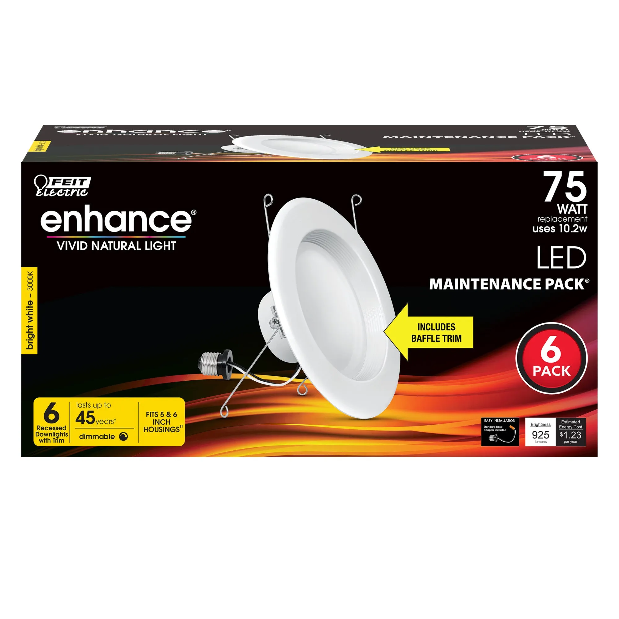 5-6 in. 10.2W (75W Replacement) Bright White (3000K)  Dimmable LED Recessed Downlight (6-Pack)