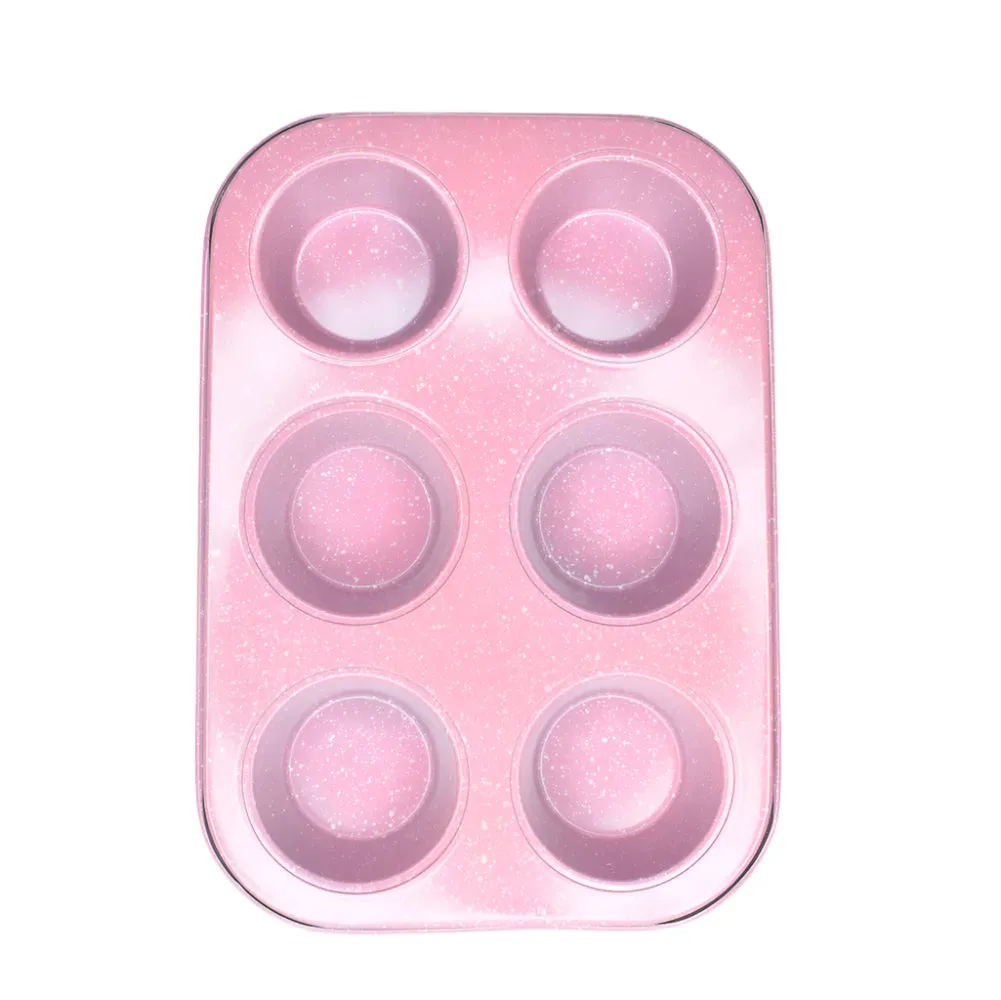 6 in 1 Round Pink Muffin & Cupcake Baking Tray – Non-Stick Baking Tray BT165