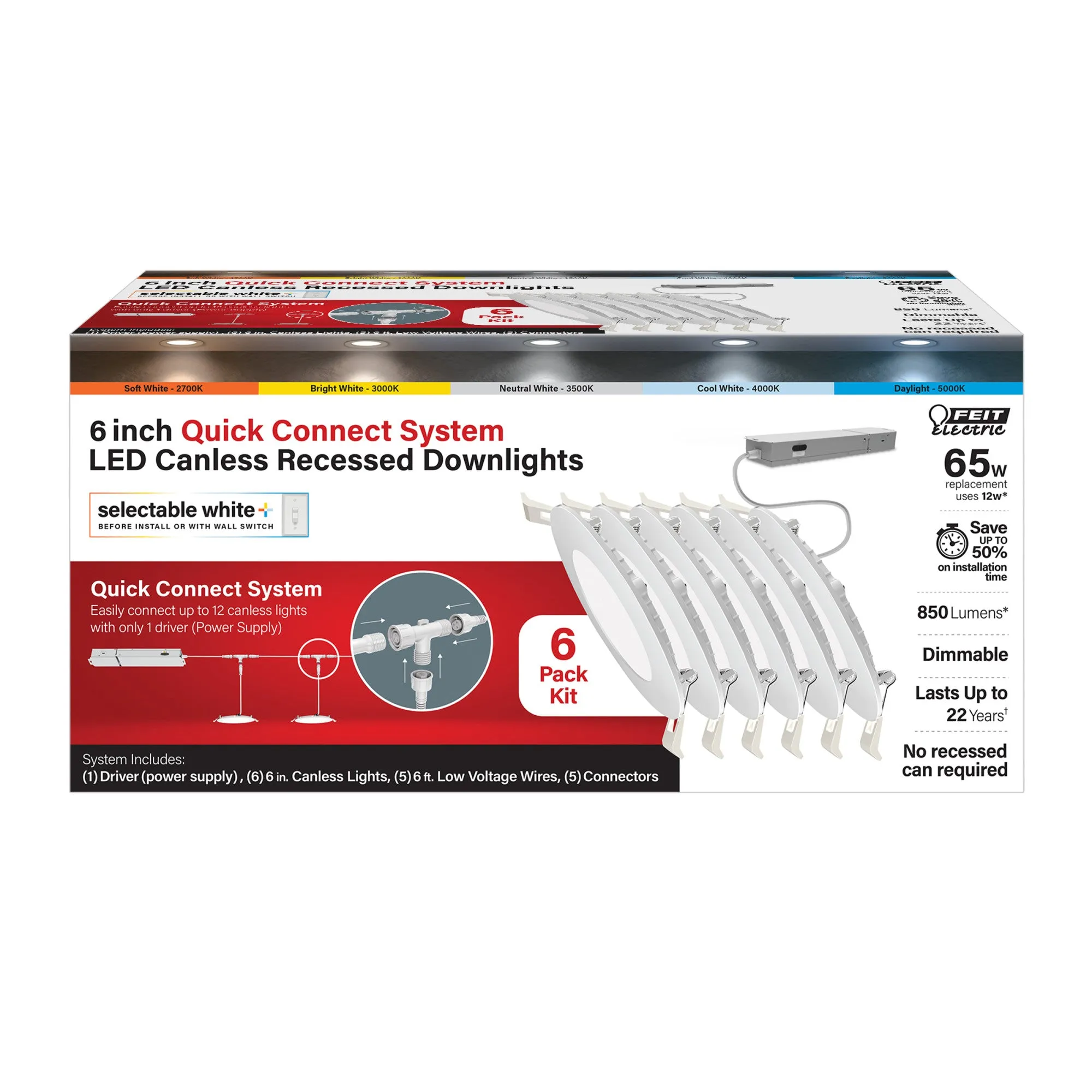 6 in. 6-Count Quick Connect LED Canless Recessed Downlight Starter Kit