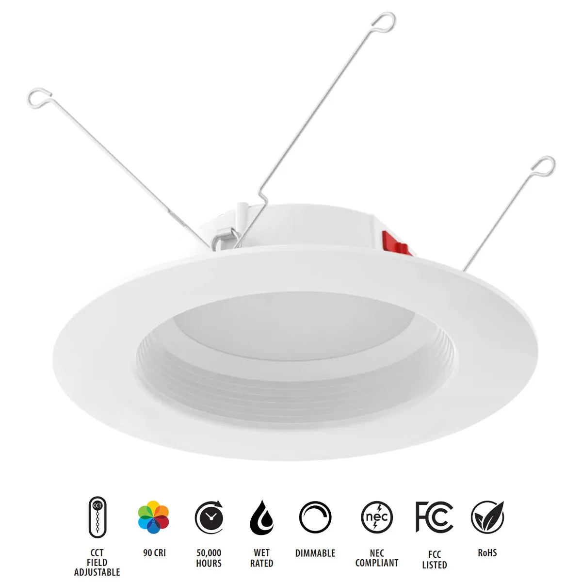 6 inch R34 Retrofit LED Can Light, 10 Watts, 900lm, Selectable 2700K to 5000K, Baffle Trim