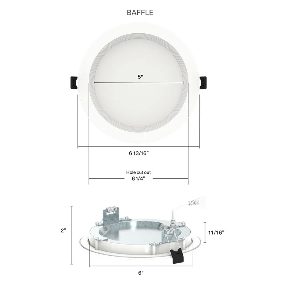 6" Edge-Lit Wafer LED Canless Recessed Light, 1100 Lumens, Selectable 2700K to 5000K, Baffle Trim