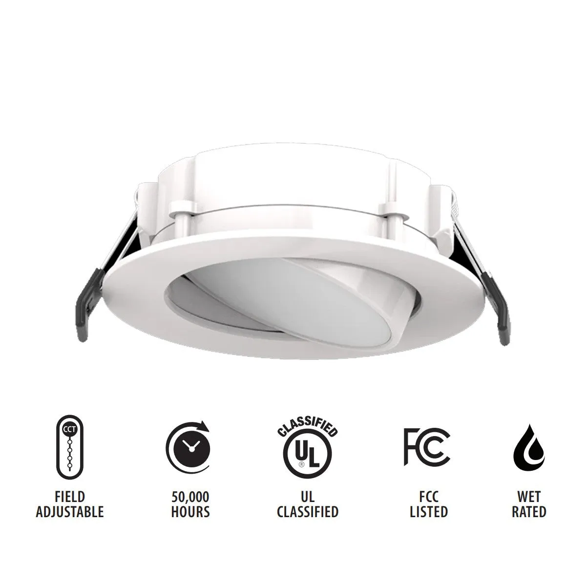 6" Gimbal Wafer LED Canless Recessed Light, 1100 Lumens, Selectable 2700K to 5000K, White Finish