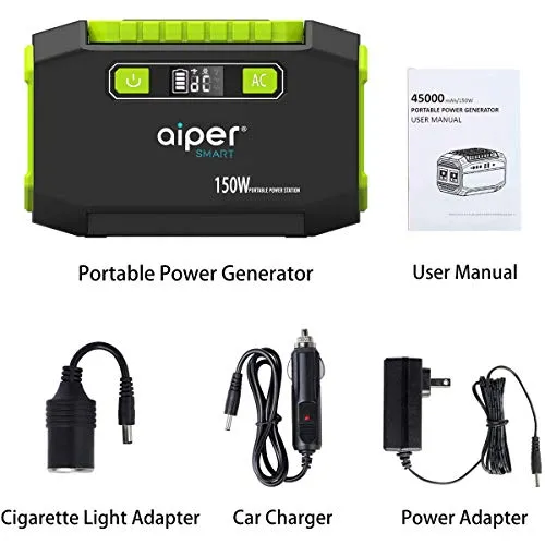 Aiper 150W Portable Power Station 167Wh 45000mAh Solar Generator Lithium Battery Backup Power supply with Dual 110V AC Outlet, 3 DC Ports, 2 USB Outputs for Home Emergency Camping Outdoors