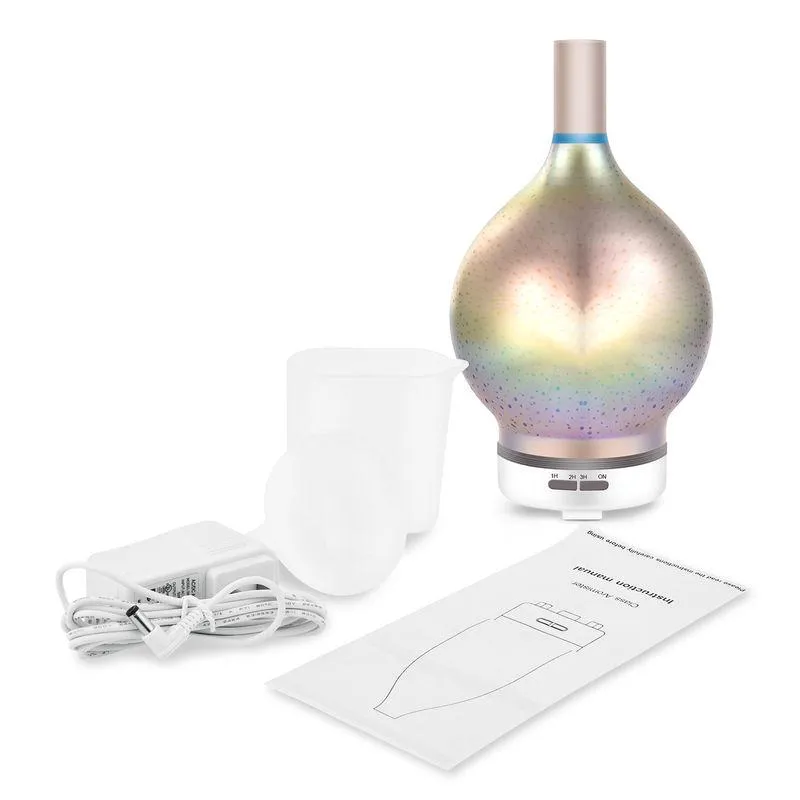 Air Humidifier 3D Firework Glass Vase Shape with 7 Color Led Night Light Aroma Essential Oil Diffuser Mist Maker Ultrasonic Humi