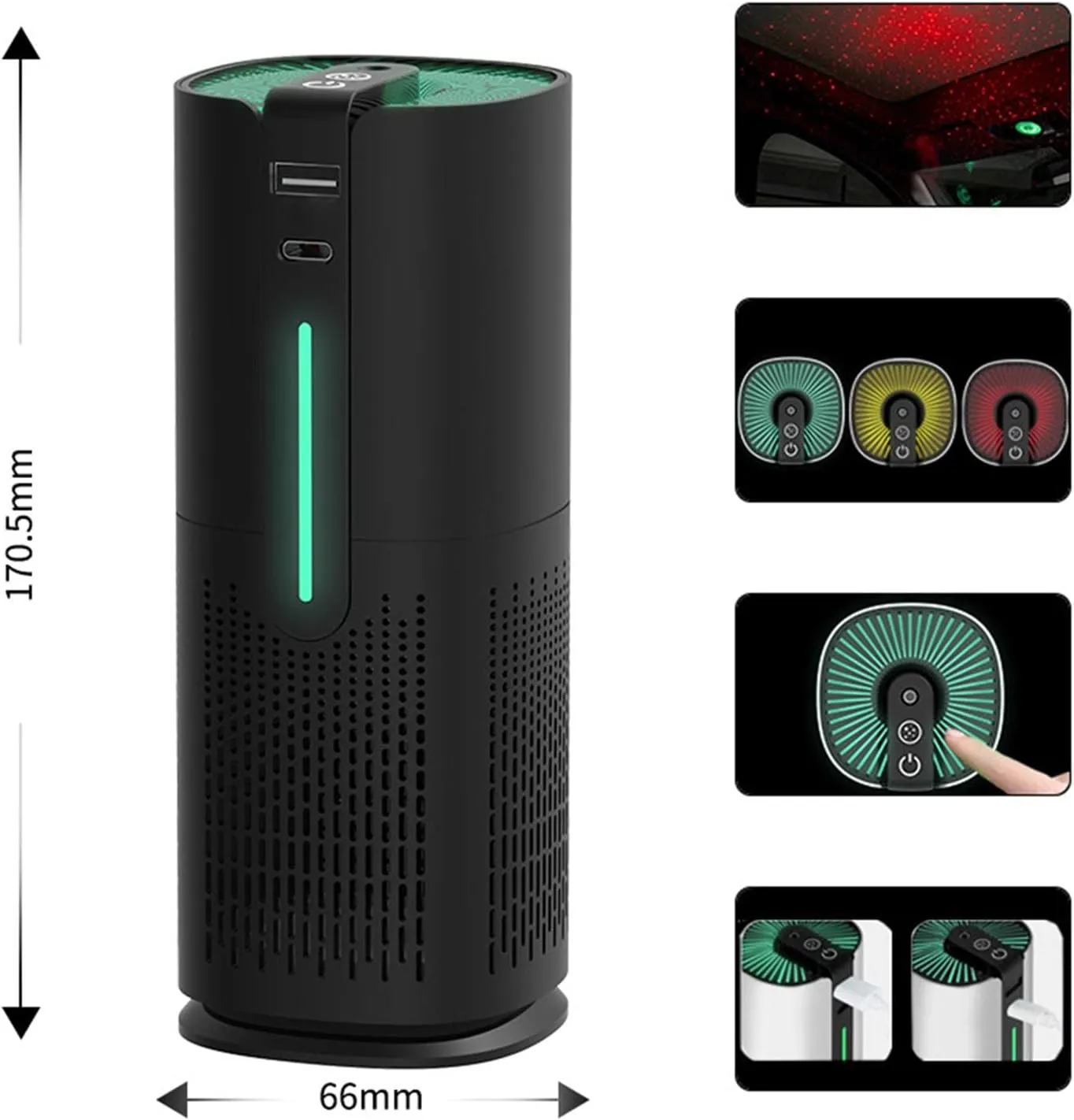 Air Purifier: Clean Air Solution for Home & Car with Air Quality Sensor for Real-Time Monitoring.