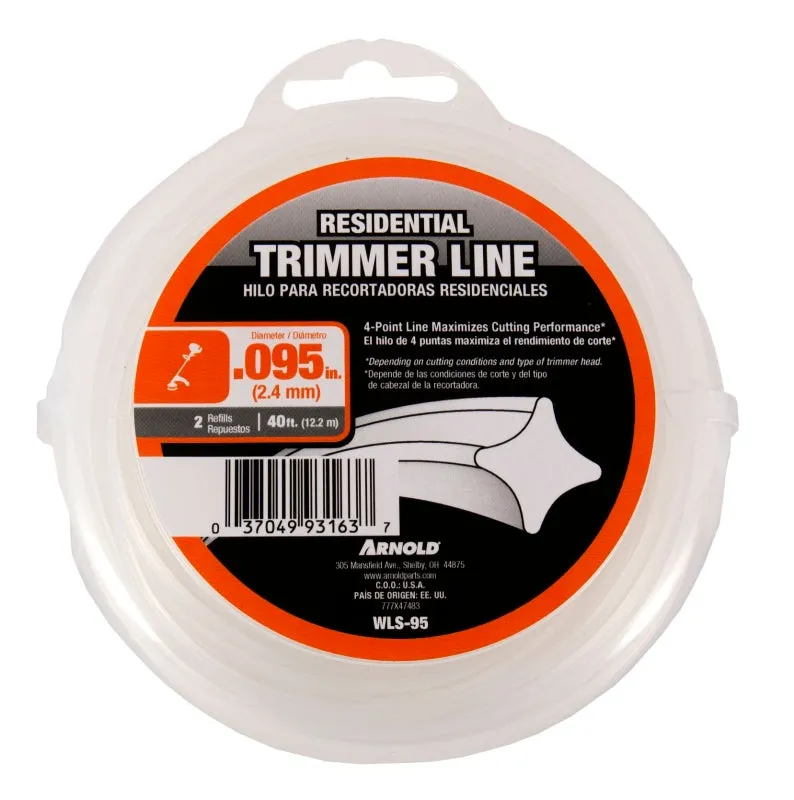 ARNOLD WLS-95 Trimmer Line, 0.095 in Dia, 40 ft L, Nylon