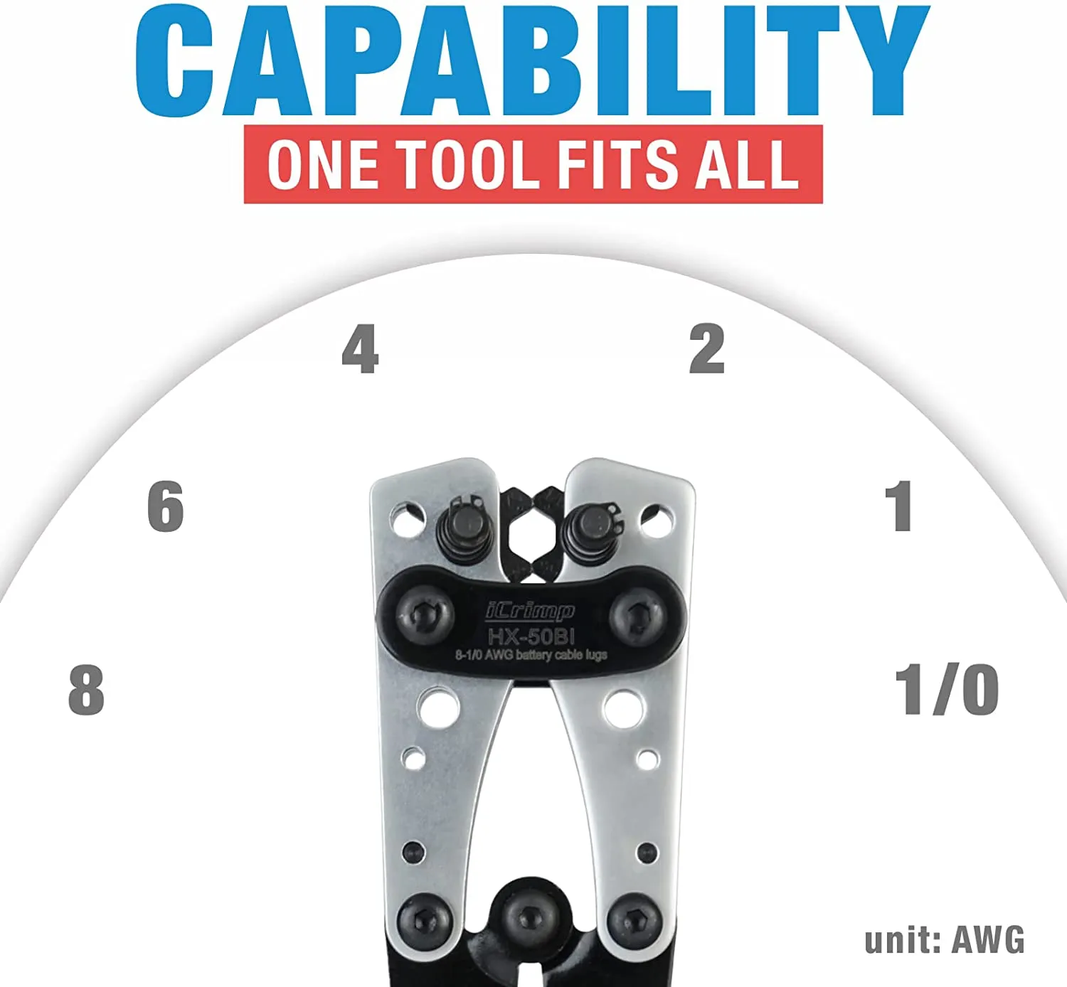 Battery Cable Lug Crimping Tool for 8, 6, 4, 2, 1, 1/0 AWG Heavy Duty Wire Lugs, Battery Cable End with Wire Shear Cutter