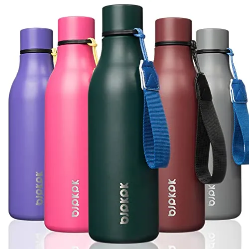 BJPKPK Insulated Water Bottles, 25 oz Stainless Steel Metal Water Bottle with Strap, BPA Free Leak Proof Thermos, Mugs, Flasks, Reusable Water Bottle for Sports & Travel, Lilac Elegance