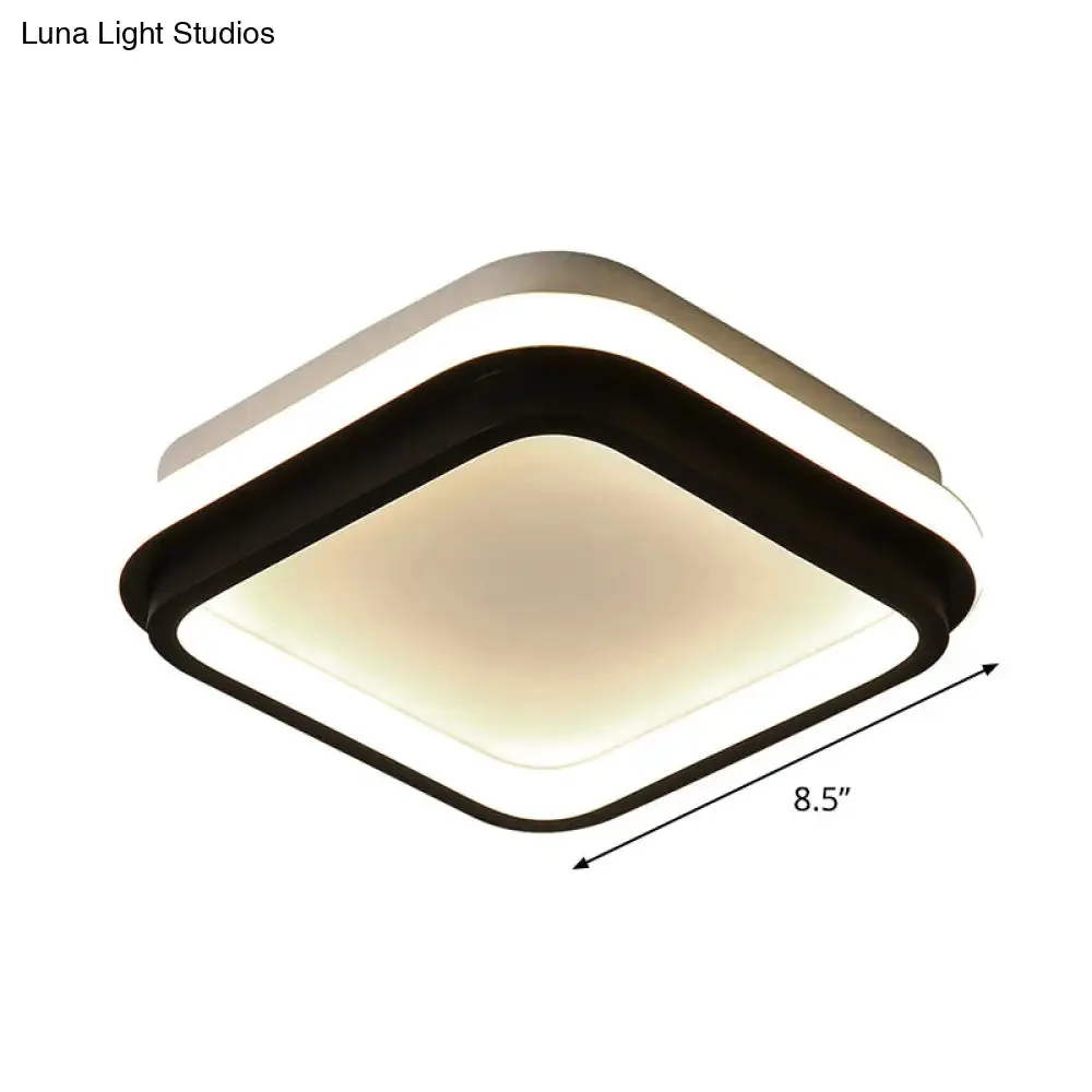 Black and White Minimalist LED Ceiling Lamp with Recessed Diffuser - Small Square/Round Flush Light in Warm/White Light