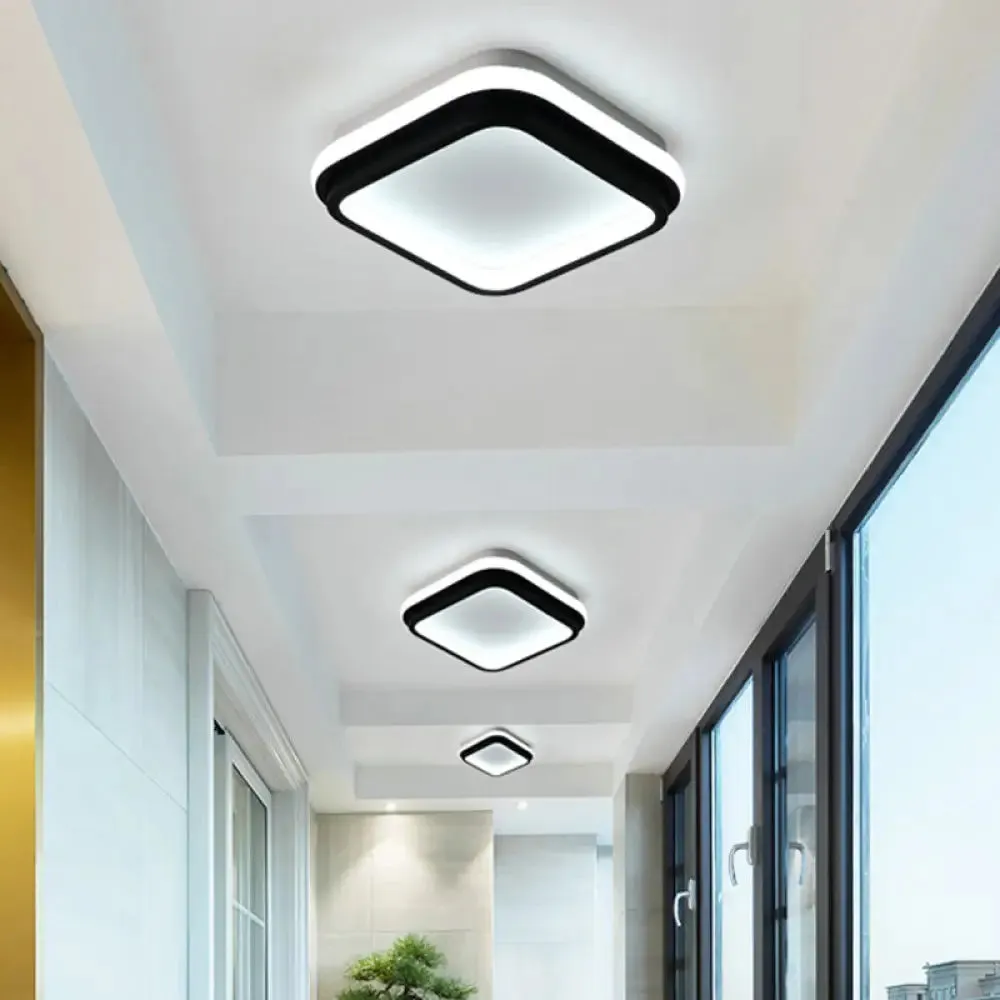 Black and White Minimalist LED Ceiling Lamp with Recessed Diffuser - Small Square/Round Flush Light in Warm/White Light