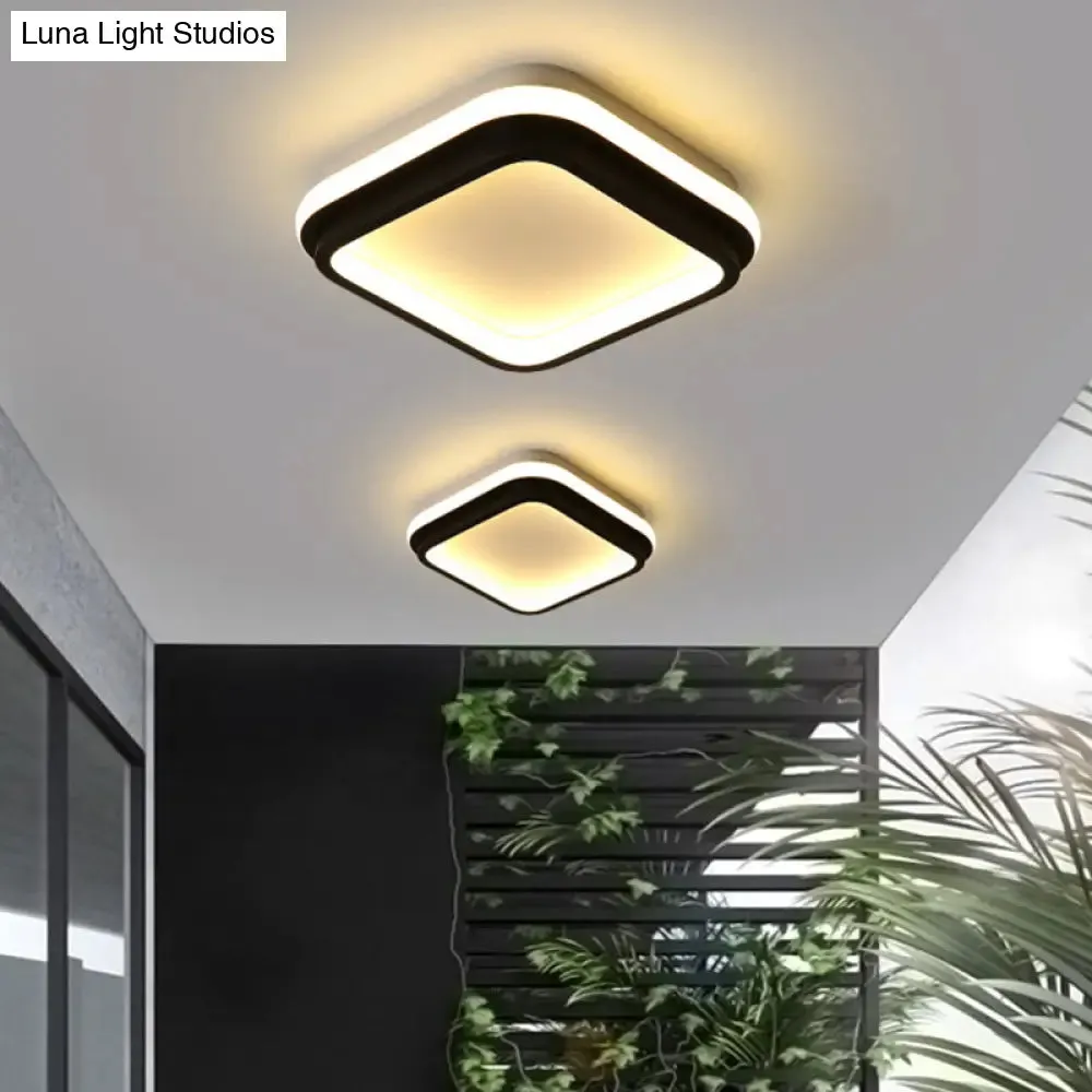 Black and White Minimalist LED Ceiling Lamp with Recessed Diffuser - Small Square/Round Flush Light in Warm/White Light