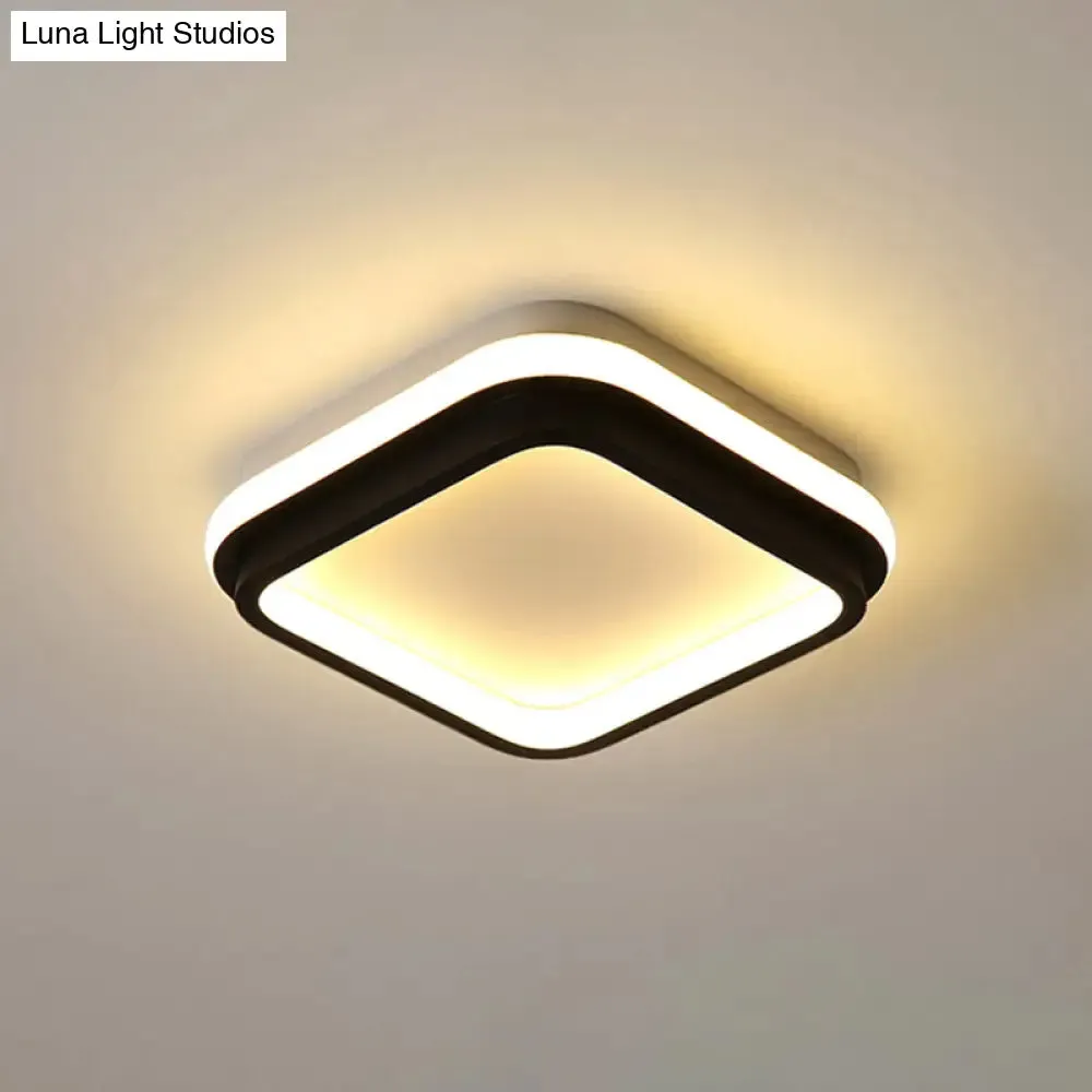 Black and White Minimalist LED Ceiling Lamp with Recessed Diffuser - Small Square/Round Flush Light in Warm/White Light