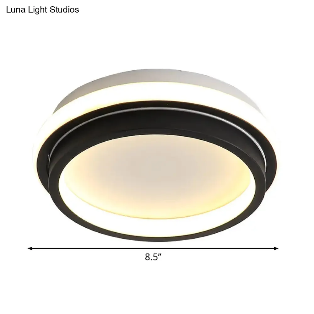 Black and White Minimalist LED Ceiling Lamp with Recessed Diffuser - Small Square/Round Flush Light in Warm/White Light