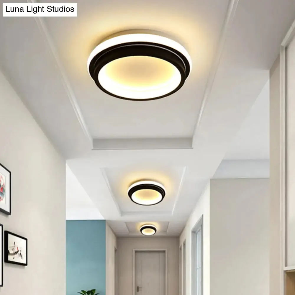 Black and White Minimalist LED Ceiling Lamp with Recessed Diffuser - Small Square/Round Flush Light in Warm/White Light