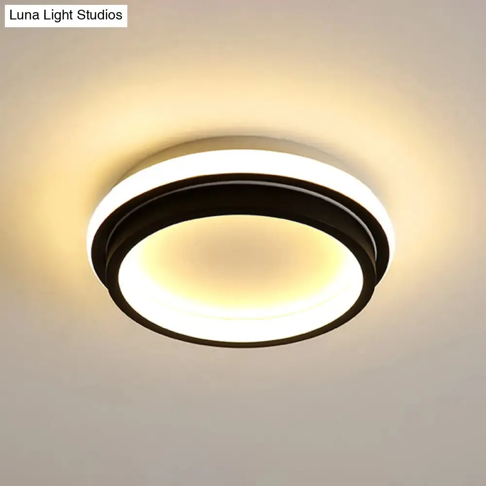 Black and White Minimalist LED Ceiling Lamp with Recessed Diffuser - Small Square/Round Flush Light in Warm/White Light