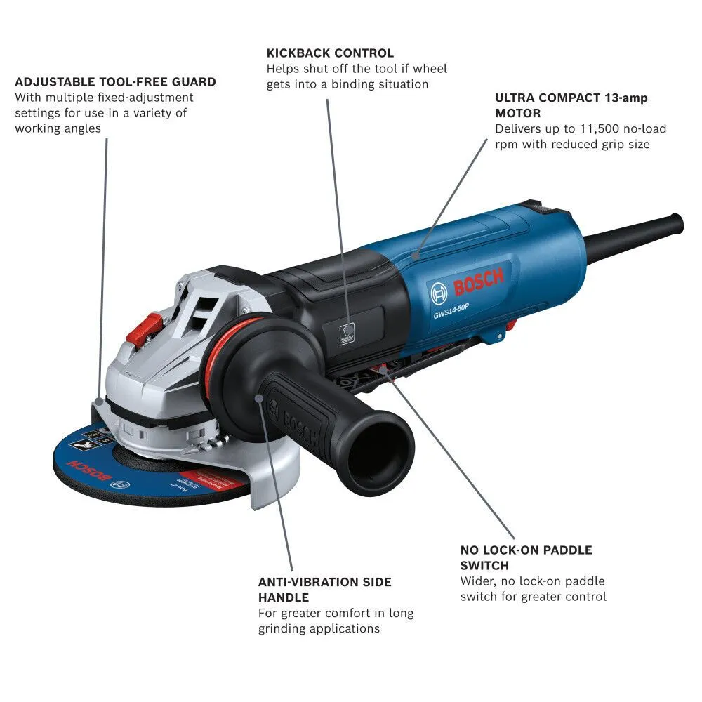 Bosch GWS14-50P 5" Angle Grinder with Lock-On Paddle Switch