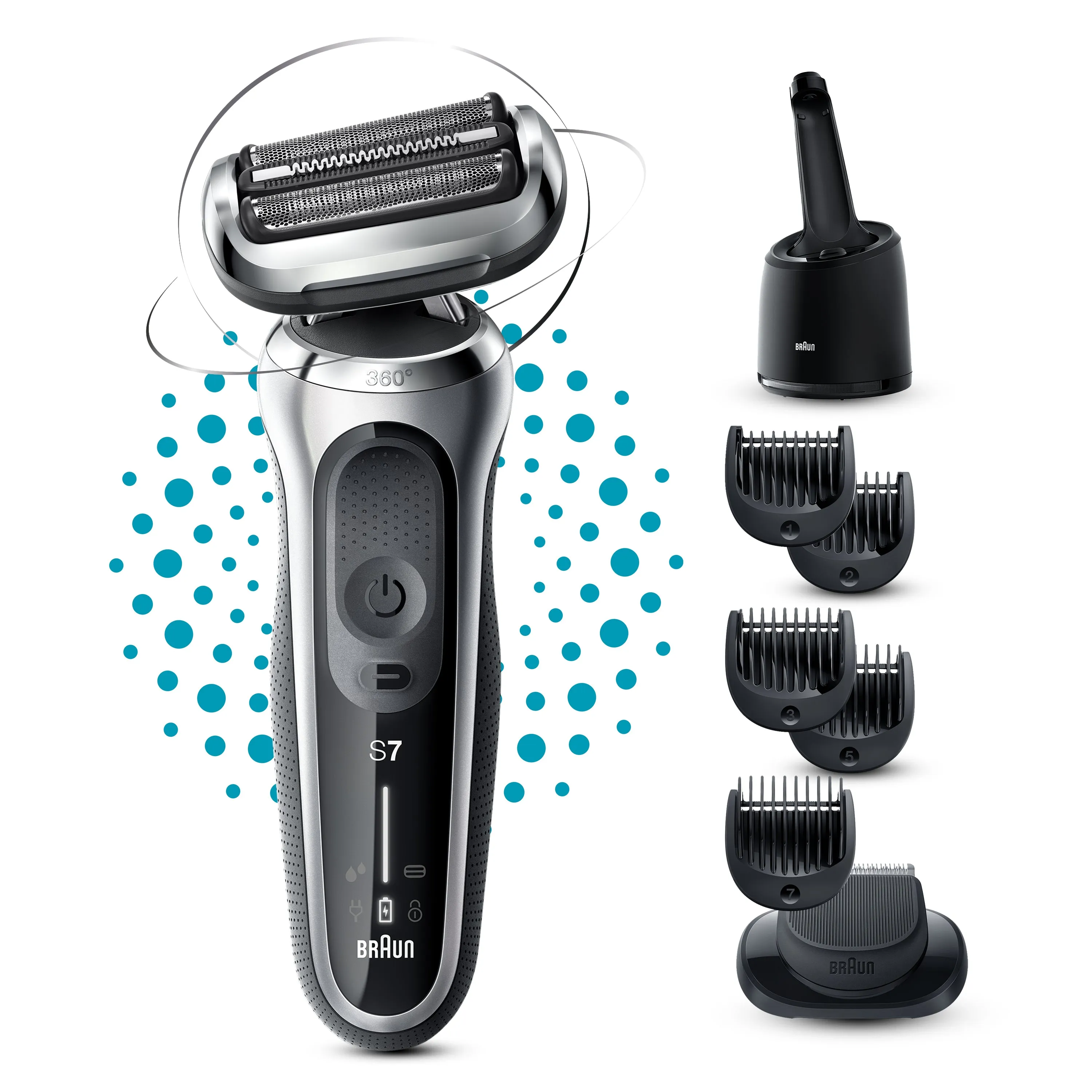 Braun Series 7 71-S7500cc Electric Shaver with SmartCare Center, Beard Trimmer, Wet & Dry, Rechargeable, Cordless Foil Shaver, Silver.