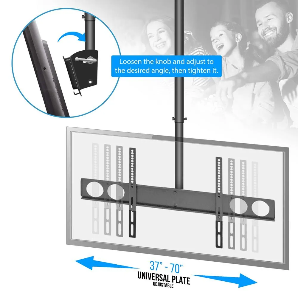 Ceiling Tv Stand - Hanging Tv Mount Bracket With Adjustable Height And Tilt, Fits Virtually All 37.0'' To 70.0'' Tvs (Flat Panel Hdtv, Lcd, Led, Plasma And Smart Tvs)