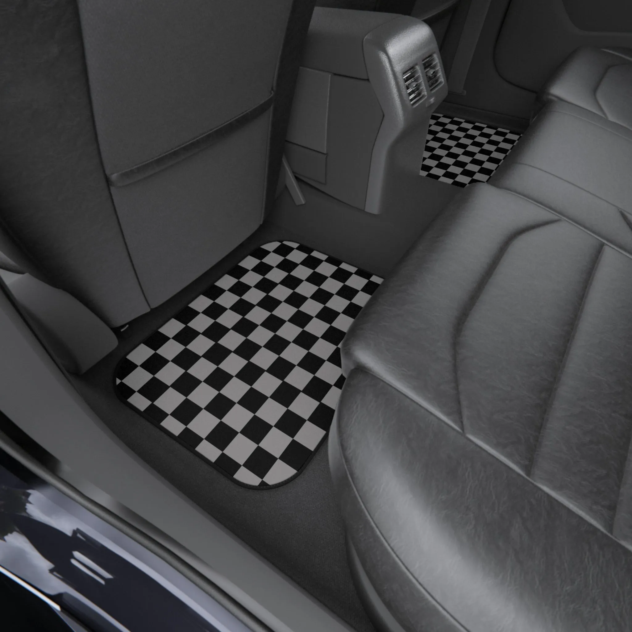 Checkered Floor Mat for Car Mats Set of 4, Polyester Anti Slip Car Mat for Floors Gray Black Checkered