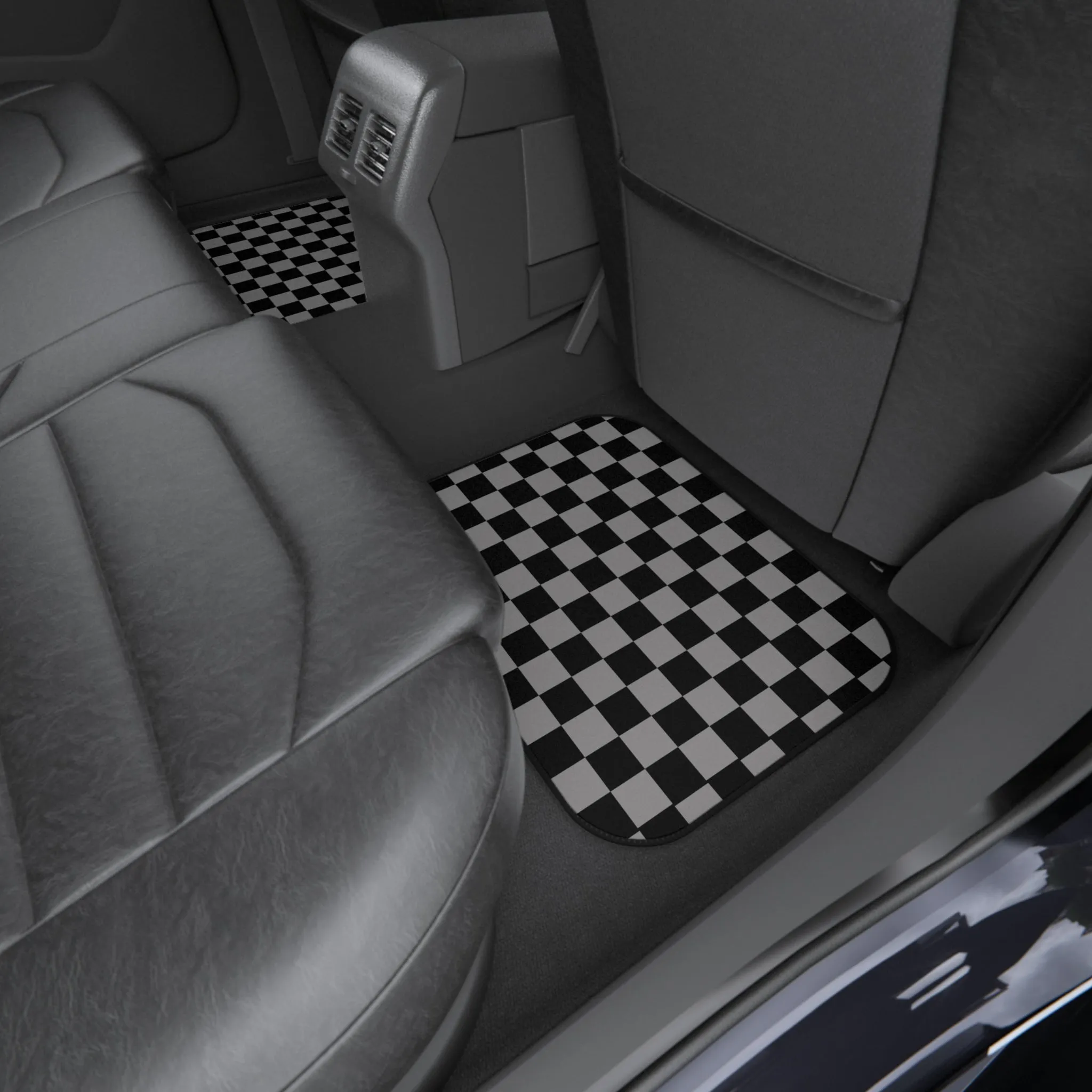 Checkered Floor Mat for Car Mats Set of 4, Polyester Anti Slip Car Mat for Floors Gray Black Checkered