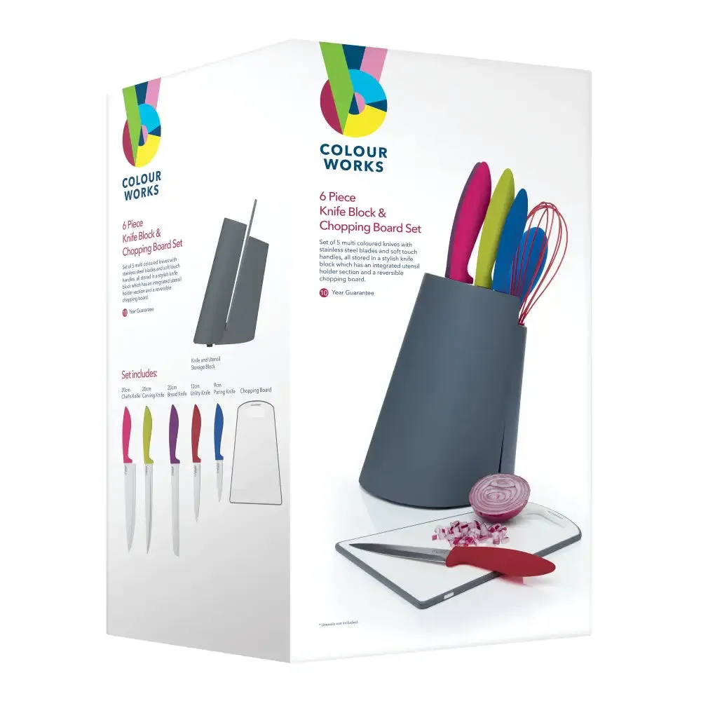 Colourworks 6 Piece Knife Block & Chopping Board Set