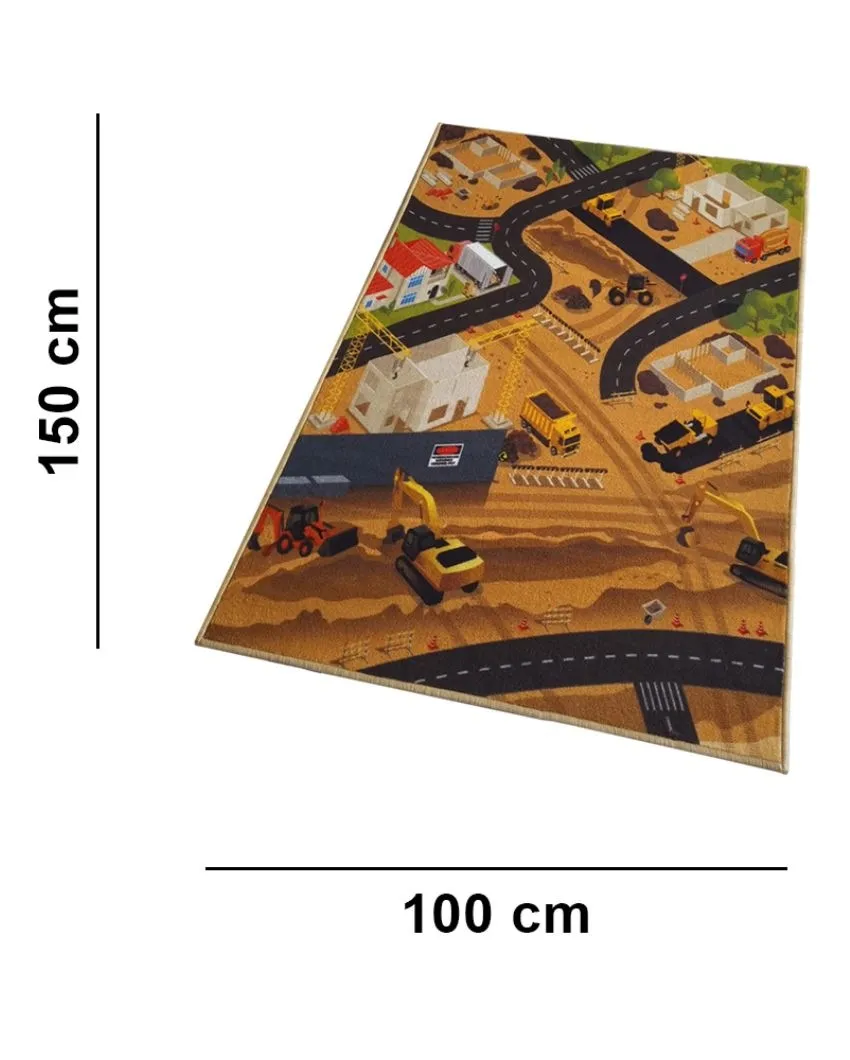 Construction Site Car Track Anti-Slip Kids Nylon Rug | 5 X 3.2 Ft