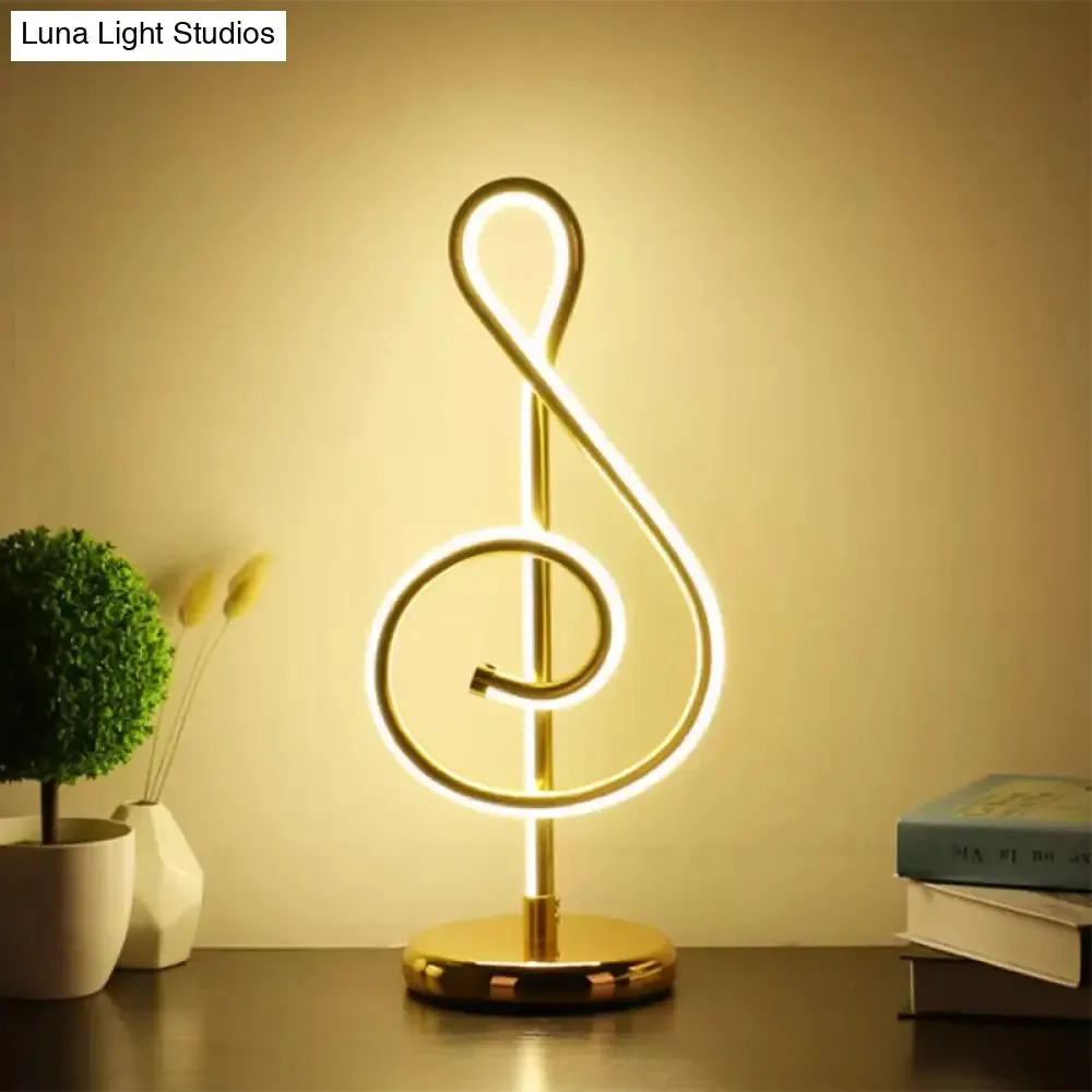 Curved LED Night Table Lamp - Gold Minimalist Task Lighting with Warm/White Ambient Light