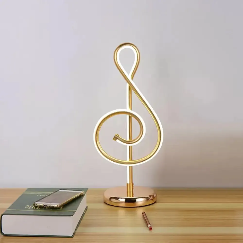 Curved LED Night Table Lamp - Gold Minimalist Task Lighting with Warm/White Ambient Light