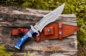 Custom Handmade Damascus Steel Bowie Knife with Pakkawood Handle & Damascus Steel Guard – 13” with Leather Sheath