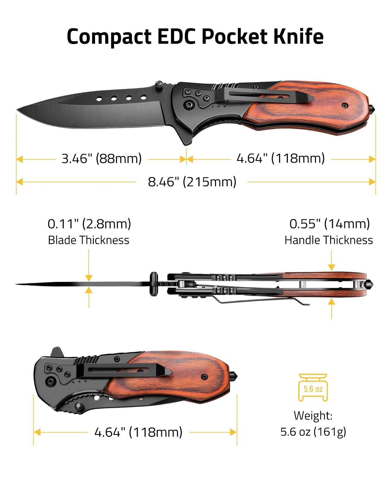 CVLIFE Pocket Knife - 3.46" Ultra Sharp Blade Wood Handle