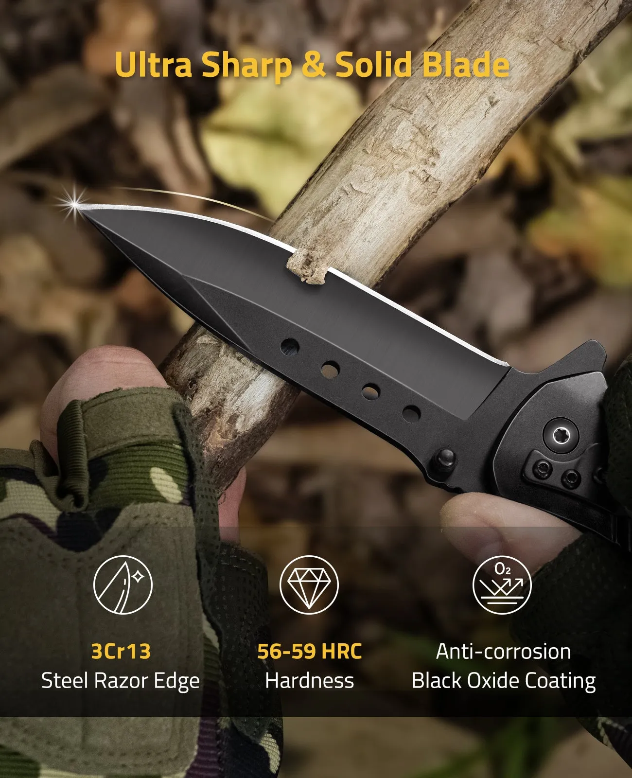 CVLIFE Pocket Knife - 3.46" Ultra Sharp Blade Wood Handle