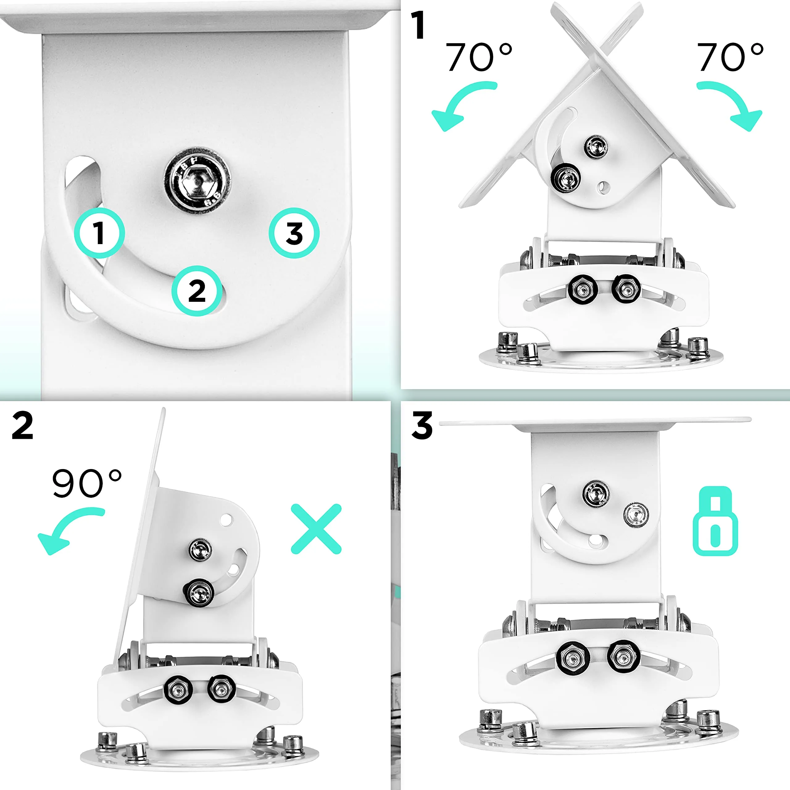 Duronic Projector Mount Stand for Ceiling or Wall Bracket PB05XB | 13.6kg Capacity | Universal Heavy Duty Adjustable Clamp | Tilt Swivel Rotate | White