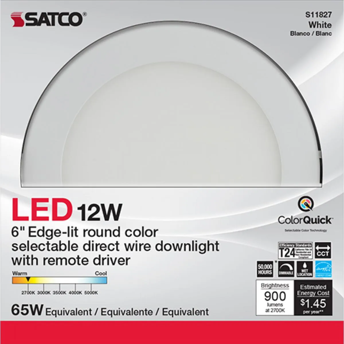 Edge-Lit 6 Inch Round Canless LED Recessed Light, 12 Watts, 900 Lm, 27K|30K|35K|40K|50K